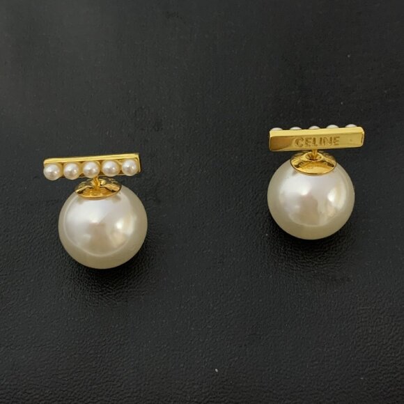 Celine Earrings in Brass with Gold Finish and Glass Pearls